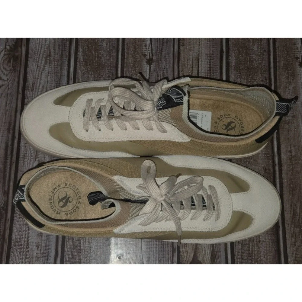 Sz 12 /‎ 46 Men's Scotch & Soda Plakka Multi Sand Olive Leather Shoes Sneakers